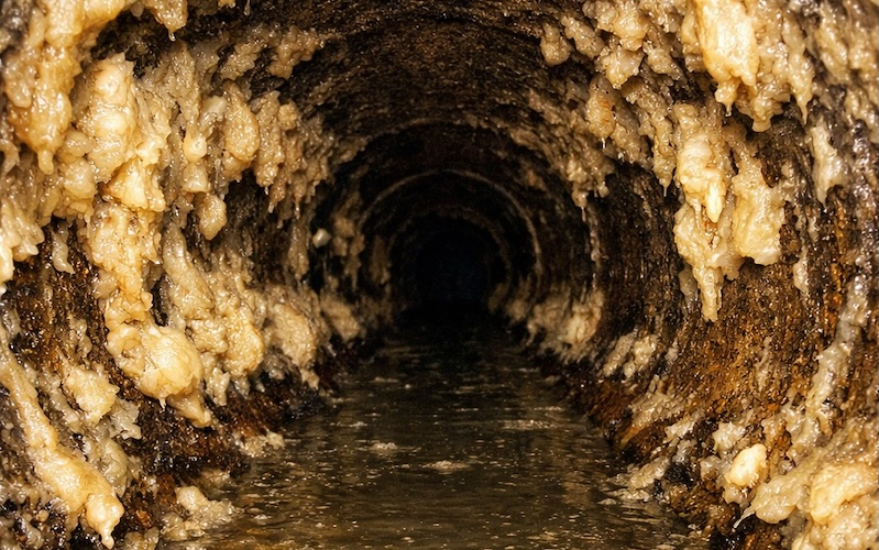 SVI cylinder showing thick settled sludge blanket representing FOG and high sludge volume